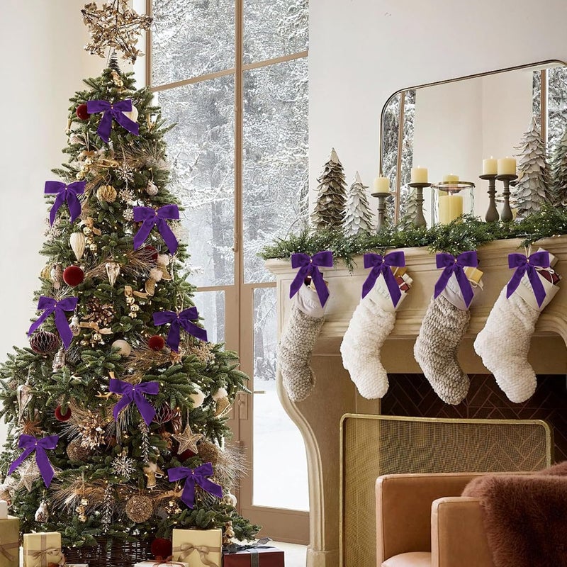 Utehilly 24 Pcs Purple Small Velvet Christmas Bows for Christmas Tree, Wreath, Gift Wrapping, Crafts, Wedding, Party, Twist Tie Bows for Treat Bag Bakery Candy Bags, Home Decor 1" W,3.5 x 3.5 inch - Image 4
